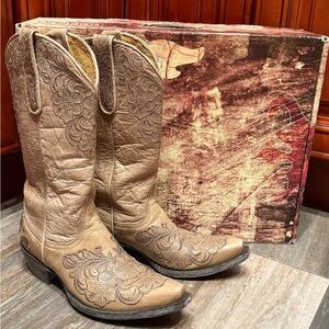 Yippee Ki Yay Old Gringo Floral Tan Embroidered Flower Cowgirl Cowboy Boots 7.5